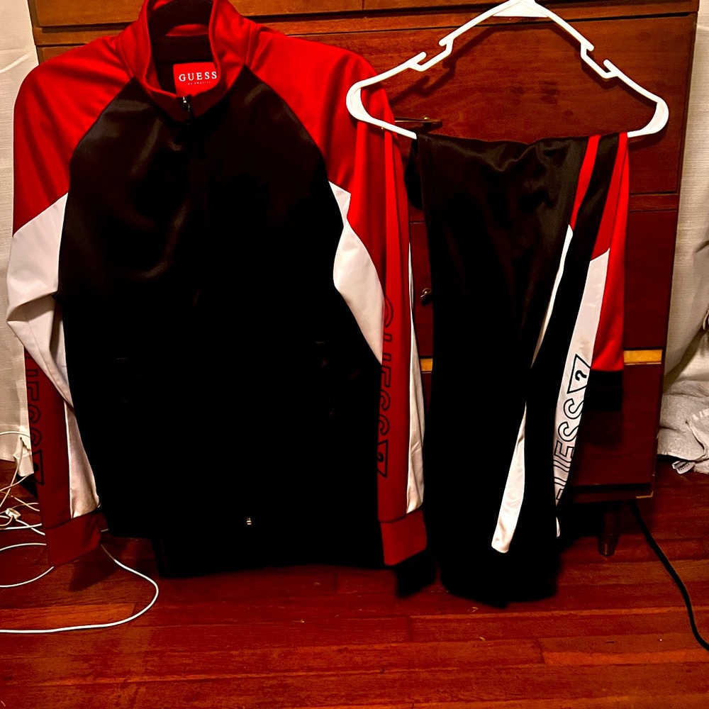 Guess red and black track suit